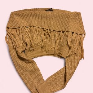 Fringed Cropped Knit Sweater - Camel